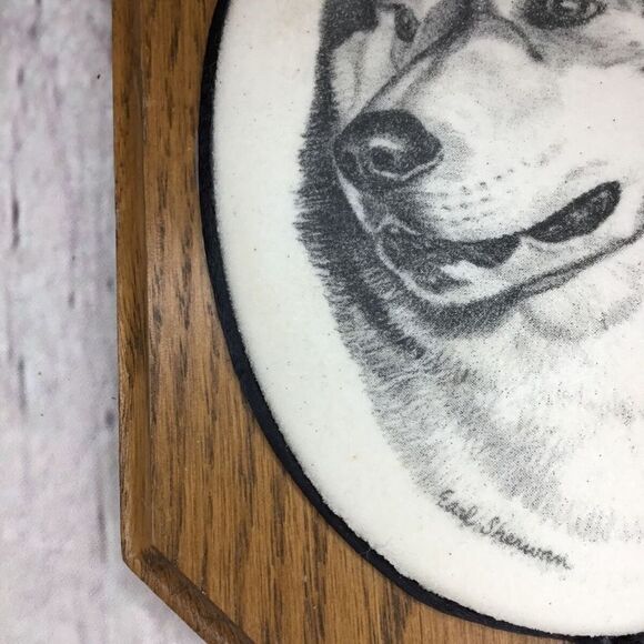 VTG Earl Sherwan Dog Art Husky/Malamute Cultured-Ivory Engraving Plaque 7\